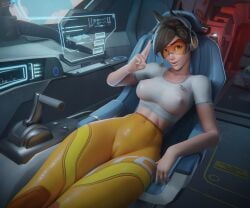 1girls 3d breasts cameltoe hasfeldt medium_breasts overwatch thighs tight_clothing tracer