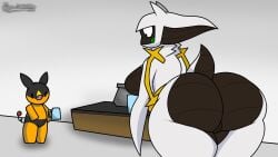 1boy 1girls arceus big_ass legendary_pokemon movieunleashers mythical_pokemon pokemon pokemon_(species) starters tepig thick_thighs
