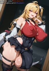 1futa ahoge ai_generated ass balls big_ass big_balls big_butt big_nipples big_penis blonde_hair breasts bulge bulge_through_clothing button_gap choker cissia_(zenless_zone_zero) curvy exposed_balls fang futa_only futanari hair hoyoverse huge_balls huge_breasts huge_cock huge_nipples intersex large_breasts large_penis licking_fingers miniskirt motion_lines nails navel nipples one_side_up penis pink_eyes pom_pom_(clothes) puffy_nipples shinkoritl skin_tight snake snake_girl snake_tail solo solo_focus solo_futa standing sweat sweatdrop sweating thick_thighs thigh_strap zenless_zone_zero