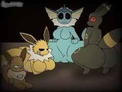 artist_request big_ass big_breasts eevee eeveelution huge_ass jolteon movieunleashers pokemon starters thick_thighs umbreon vaporeon