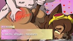 anthro ass_up big_breasts big_butt bodily_fluids breasts brown_hair butt butt_ripples butt_slap doggystyle domestic_cat duo eye_roll eyewear faceless_character faceless_male felid feline felis female female_penetrated from_behind_position gameoverse genital_fluids glitch_productions goggles hair hi_res human kit_(gameoverse) kit_bodega lying male male/female male_penetrating male_penetrating_female mammal messy_hair moan nude obscured_penetration on_front penetration penile penile_penetration sex simple_background slap spank_marks spanking spread_legs spreading tail tail_pull text thick_thighs vexxyvex visual_novel_interface whiskers wide_hips