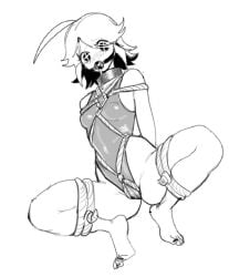 1girls ahoge ass ball_gag bare_shoulders black_nails blush cameltoe female female_only gag gagged highleg highleg_leotard leotard menchi_(oc) nail_polish painted_nails radon1014 rope rope_bondage rope_harness shibari short_hair sleeveless solo squatting star-shaped_pupils