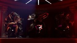 1girls 3boys 3d big_penis bottomless_female brown_hair glowing_eyes human human_female italian_female kissing knot leg_grab male monster monster_on_female muscular_female overwatch size_difference standing_on_one_leg toned_female tongue_in_mouth unshoreart vendetta werewolf