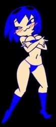 animated blinky_(pac-man) blue_hair blush blushing blushing_profusely bouncing_breasts bra covering_breasts embarrassed embarrassed_nude_female enf minus8 pac-man_(series) pac-man_ghost_dance_(minus8) panties smiling socks solo walk_cycle walking