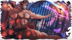 1boy abs ahoge another_eidos_of_dragon_vein_r bara beard_stubble beefy biceps big_areola big_bulge blurry_foreground breasts broad_shoulders brown_hair bulge bulge_through_clothing butterfly candle chest_hair collarbone daddy dark_lighting depth_of_field dilf eight_pack flaccid flower forked_eyebrows fragrance fundoshi fundoshi_only gay genital_outline grin half-erect half_demon happy_trail hi_res holding_object hunk illusion japanese_clothes kongoh_(another_eidos) leg_hair long_hair looking_at_viewer male male_only manly mature_male mirror moobs moon muscles muscular muscular_arms muscular_legs muscular_male muscular_neck muscular_thighs navel night one_leg_bent oni_horns pecs pink_smoke plum_blossoms pubic_hair quadriceps red_fundoshi rokushaku_fundoshi rybiok scar scar_on_arm scar_on_chest scar_on_stomach scent sitting six_pack smoke smoking_pipe solo starry_sky stone_arm thick thick_arms thick_eyebrows thick_legs thick_thighs topless tough_guy triceps veiny_arms white_border window yaoi