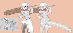 balls club_(weapon) horn huge_balls humanoid hyper hyper_penis lewdicrousart loincloth male muscular muscular_male oni penis very_long_penis white_hair