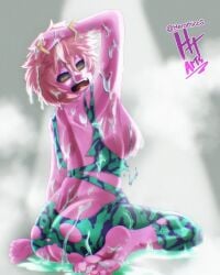 1girls ashido_mina big_ass big_breasts black_sclera damaged_clothes female female_focus female_only hero_outfit_(mha) herothiccsan mina_ashido my_hero_academia pink-haired_female pink_body pink_hair pink_skin ragged_clothing slime solo solo_female teenager yellow_eyes
