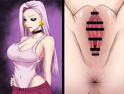 1girls 369_(editorsakura) anus bald_pussy bar_censor black_choker black_sclera breasts choker cleavage clitoris clothing collar colored_sclera covered_navel earrings female female_only hand_on_own_hip highleg highleg_leotard jewelry jujutsu_kaisen large_breasts leotard lipstick long_hair looking_at_viewer makeup multiple_views pants pink_hair png purple_eyes purple_hair purple_leotard purple_nails pussy pussy_juice red_lips shaved_crotch shaved_pussy shaved_vagina spread_pussy sweat takako_uro uro_takako vagina
