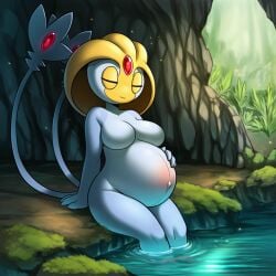ai ai_art ai_generated anthro anthropomorphic female lazybonesai legendary_pokemon pokemon pokemon_(species) pokemon_dppt pregnant pregnant_anthro psychic_type solo solo_female uxie