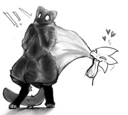 animal_genitalia anthro aquatic balls bed_sheet bedding big_balls big_sheath clothing constricted_pupils domestic_cat duo felid feline felis femboy fish fishtacosad fully_sheathed fur genitals grabbing_sheets grey_body grey_fur hi_res homosexual homosexual_male kallan_(fishtacosad) legwear leo_(fishtacosad) male male_focus male_penetrated male_penetrating mammal mostly_nude paws pupils shark sheath small_pupils smug stockings surprised translucent translucent_clothing wide_eyed