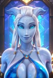 ai_generated animated bikini bikini_top blizzard_entertainment blue_body blue_eyes blue_skin bouncing_breasts breasts civitai draenei draenei_female female female_focus female_only horns horns_girl kirillai large_breasts long_hair pyrista tagme teasing video video_games warcraft world_of_warcraft
