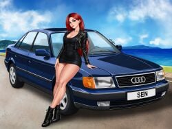 1girls alluring background_thighs_thighs beautiful_legs big_thighs black_top black_topwear blue_eyes blush breasts car cleavage clothed dress female female_focus female_only fit fit_body fit_female front_view girl_solo gorgeous jacket legs light-skinned_female light_skin lips lipstick long_hair looking_at_viewer makeup oc original original_artwork original_character pale-skinned_female pale_skin posing posing_for_the_viewer posing_for_viewer red_hair redhead retro_style seductive self-portrait selfpic senbonzakuraart short_dress sky slim_waist solo solo_female solo_focus solo_girl solo_woman sporty standing thick_hips thick_legs thick_thighs thighs topwear voluptuous voluptuous_female waist wide_hips