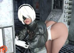 3d 3d_(artwork) ass large_ass leotard mask nier nier:_automata vgbabes3d white_hair yorha_2b