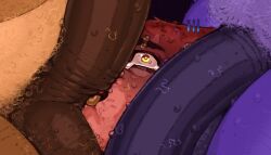 2_penises anthro asphyxiation bear big_penis blue_body blue_fur bodily_fluids bonnie_(fnaf) borzoibeans brown_body brown_fur canid canine double_penetration five_nights_at_freddy's fox foxy_(fnaf) freddy_(fnaf) fur genitals group lagomorph leporid male male/male mammal multi_genitalia multi_penis oral_request orgasm penetration penis rabbit red_body red_fur requesting scottgames sex_request simultaneous_orgasms tears trio