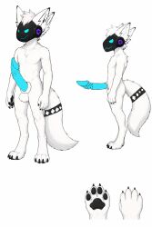 4_ears anthro big_penis erection fluffy fluffy_tail frostbiteck genitals hi_res machine male model_sheet multi_ear penis protogen solo tail