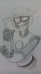 1boy artman gay handjob_gesture heart jerking_off_hand_motion male male_only no_visible_genitalia oc propositioning question_mark rebornica robot robot_humanoid smile
