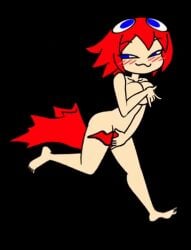 animated blinky_(pac-man) blush blushing blushing_profusely bouncing_breasts covering covering_breasts covering_crotch covering_self embarrassed embarrassed_nude_female enf minus8 naked nude pac-man_(series) pac-man_ghost_dance_(minus8) red_dress smiling solo torn_clothes walk_cycle walking wardrobe_malfunction