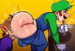 ahegao ahegao_face ai_generated analingus ass_bigger_than_head ass_sweat ballsack dumptruck_ass eating_ass eycocho gay gay_couple gay_rimjob large_balls luigi mario_(series) pants_down rimming rimming_male sweaty_ass tongue_out waluigi yaoi