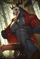 1boy 5_fingers 6_pack abs ai_generated animal_genitalia animal_penis anthro anthro_male anthro_only anthro_solo antlers axe balls bara big_balls big_chest big_pecs big_penis big_testicles black_sclera bone bones broad_shoulders brown_pants civitai claws clothes clothing cock dark_sclera day daylight daytime deer_antlers dick equine_genitalia equine_penis erect_nipples erect_penis flannel flannel_jacket flannel_shirt forest functionally_nude functionally_nude_male fur furry furry_male furry_only furry_solo gradient_penis grass grey_body grey_fur horse_penis horsecock huge_cock huge_penis hyper hyper_genitalia hyper_penis jacket jacket_open large_cock large_penis leaf leaning_against_tree licking_lips lighting long_penis male male_anthro male_furry male_nipples male_only male_solo massive_cock massive_penis medial_ring monster monster_boy multicolored_penis muscles muscular muscular_male mythological_creature mythology nature navel neck_fluff neck_fur nipples no-human no_ears no_human no_humans non-human non-human_only north_american_mythology only_furry only_male open_jacket open_shirt opening_jacket opening_shirt outdoors pants pants_down pecs penis penis_bigger_than_head pink_penis pink_tongue png pubic_fur red_clothes red_clothing red_jacket shirt shirt_open six_pack six_pack_abs skull skull_face skull_head small_pupils solo solo_anthro solo_furry solo_male standing standing_up sunlight sweat sweaty sweaty_body teeth testicles thick_penis tongue tongue_out tree vein veiny_penis webp-to-png_conversion wendigo yellow-eyed_male yellow_eyes yellow_pupils