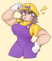 bamman big_breasts female female_only genderbend genderswap gray_eyes gray_hair mario_(series) muscular muscular_female no_nose rule_63 thick_thighs wario