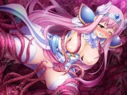 1girl armor arms_behind_back blood blue_panties blush breasts breasts_out censored clenched_teeth clothing_aside defloration game_asset grabbed_by_tentacles grabbing_another's_breast groping head_wings kumacchi large_breasts long_hair magical_girl mosaic_censoring nipples non-web_source nose_blush official_art one_eye_closed panties panties_aside pauldrons pink_hair pink_skirt prism_saber_est pussy rape red_eyes restrained self-datamine shinomiya_rurina shoulder_armor shugo_seijo_prism_saber skirt solo spread_legs suspension tears teeth tentacle_sex tentacles thighhighs tiara torn_clothes underwear vaginal variant_set visual_novel_cg white_thighhighs wince wings