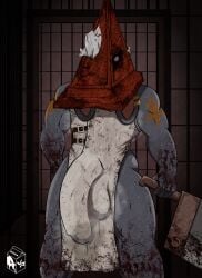 anthro balls big_bulge big_penis bulge genitals gym male male_only muscular muscular_anthro muscular_male musk naked nipples nude prison pyramid_head rabbit smile sweat violet_raven yamido