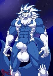 2020 5_fingers abs animal_genitalia anthro balls big_balls big_penis biped black_nose blue_body blue_hair blue_skin canid canine canis capcom claws crotch_tuft darkstalkers fingers fully_sheathed gallon gloves_(marking) hair hungothenomster jon_talbain leg_markings looking_at_viewer looking_down male male_focus male_only mammal mane markings multicolored_body multicolored_hair multicolored_skin muscular muscular_male muscular_thighs night nipples nude pecs penis sheath sky socks_(marking) solo standing tuft two_tone_body two_tone_hair two_tone_skin vampire_savior video_games were werecanid werecanine werewolf white_body white_hair white_skin wolf yellow_eyes