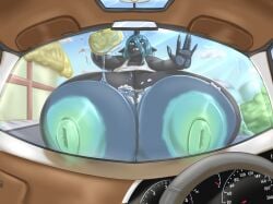 1girls against_glass anthro areolae black_body blue_hair blues64 breasts breasts_against_glass car carwash cleavage dashboard fang female female_focus female_only friendship_is_magic furry green_eyes hasbro hyper hyper_breasts large_breasts mr.pink my_little_pony nipples queen_chrysalis_(mlp) sponge tank_top unicorn unicorn_horn water
