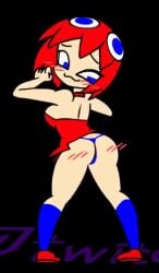 animated ass ass_blush ass_focus blinky_(pac-man) blush blushing blushing_profusely embarrassed embarrassed_nude_female enf minus8 naked nude pac-man_(series) pac-man_ghost_dance_(minus8) pigeon-toed red_dress shaking_ass shoes smiling solo torn_clothes wardrobe_malfunction