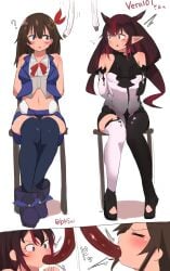 b45ui before_and_after blushing comic confused feeding_tube hololive irys_(hololive) looking_at_another nimo nimo22 panicked rapid_weight_gain sitting_on_chair thin thin_to_fat tied_to_chair tied_up tokino_sora weight_gain worried