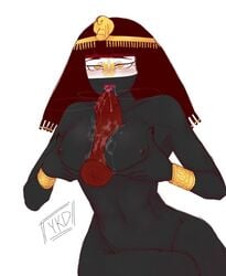 big_penis black_skin breast_grab breast_squeeze countryhumans countryhumans_girl egypt egypt_(countryhumans) female gold_jewelry hair licking licking_cum licking_penis looking_at_viewer nipples paizuri red_hair tagme tongue_out yellow_eyes