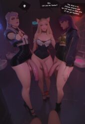 3futas about_to_have_sex ahri ahri_(league_of_legends) ai_assisted ai_generated angry annoyed bathroom big_penis bottomless curvaceous curvaceous_body curvy evelynn evelynn_(league_of_legends) futanari k/da_ahri k/da_all_out_series k/da_evelynn k/da_kai'sa k/da_series kai'sa kaisa league_of_legends league_of_legends:_wild_rift multiple_penises perfect_body perfect_legs pov pretty relaxed talking text text_bubble toilet waifu_judge