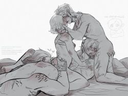 bisexual bisexual_male blowjob dick_sucking foursome gay_sex grace_ashcroft group_sex kissing leon_scott_kennedy lilydei male/female male/male penis_in_pussy resident_evil resident_evil_9:_requiem victor_gideon zeno_(resident_evil_requiem)