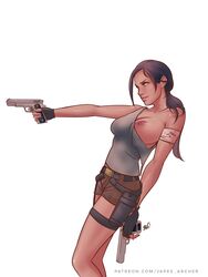 bandage blood_stain clothing exposed_breast female female_only firearm gun handgun human japes lara_croft lara_croft_(classic) ripped_clothing solo_female tomb_raider weapon wound wounded