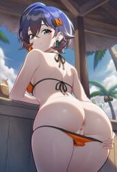 1girls 2026 ai_generated alternate_costume ass_focus belle_(zenless_zone_zero) big_ass big_butt big_thighs bikini blue_hair coconut day exposed_anus exposed_ass exposed_pussy exposed_shoulders female female_focus female_only hentai holding_butt hoyoverse light-skinned_female light_skin looking_at_viewer looking_back low-angle_view lunealter mature_female medium_breasts mihoyo multicolored_eyes multicolored_hair nsfw orange_bikini partially_clothed pussy_focus short_hair smile standing thick_ass thick_butt thick_hips thick_legs thick_thighs uncensored zenless_zone_zero