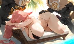 1girls 2boys ai ai-created ai_art ai_generated beach before_sex big_boobs big_breasts big_penis boobs_bigger_than_head breasts_bigger_than_head dark-skinned_male dark_skin genshin_impact hand_on_ass hand_on_butt hilichurls_(species) hoyoverse huge_breasts large_breasts light-skinned_female light_skin long_hair lying mihoyo pink_hair sling_bikini sling_swimsuit slingshot_bikini slingshot_swimsuit video_game video_game_character video_games yae_miko