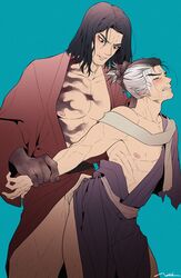 2boys anal anal_sex arm_grab big_dom_small_sub blush closed_eyes clothed clothing fromsoftware gay genichiro_ashina gritted_teeth hair_grab hair_pull height_difference larger_male male male/male male_only pubic_hair sekiro sekiro:_shadows_die_twice sex size_difference smaller_male sweat yaoi