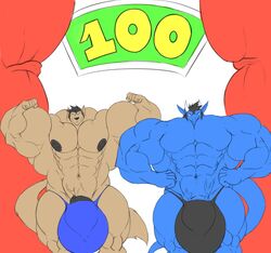 balls big_balls big_muscles bulge canid canine canis dragon flexing huge_balls huge_muscles hyper hyper_balls hyper_bulge hyper_muscles hyper_penis looking_at_viewer male male_only mammal milestone_celebration muscledragonwolf muscular nipples penis sachiel_666 vein wolf