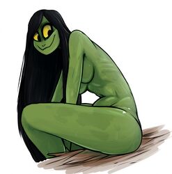 1girls black_hair breasts color female female_only green_body green_skin hair keadonger long_hair monster monster_girl nude scp-811 scp_foundation sideboob solo wet yellow_sclera