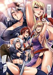 3girls angel_(kof) artist_request ass black_panties blonde_hair blush bonne_jenet breast_grab breasts cleavage curvy dat_ass dress huge_breasts king_of_fighters large_breasts multiple_girls panties pole_dancing red_hair snk source_request vanessa_(kof) violet_dress violet_hair voluptuous