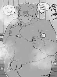 2020 anthro balls belly blush buta5kawa eyewear flaccid glasses heart humanoid_hands humanoid_penis japanese_text male male_only mammal moobs navel nipples overweight overweight_male penis sketch solo text tokyo_afterschool_summoners ursid video_games volos