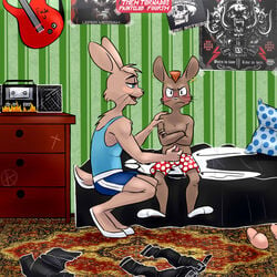 1:1 absurd_res angry bottomwear boxers_(clothing) clothing erection father hi_res incest lagomorph leporid male male_only mammal masturbation nu_pogodi parent penis rabbit shorts son sportswear underwear unknown_artist zayats