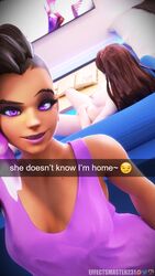 3d asian blender blizzard_entertainment breasts d.va effectsmaster231 female latina looking_at_viewer masturbation overwatch purple_eyes purple_hair sombra video_games