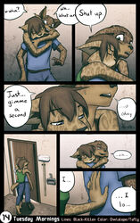 anthro black-kitten bodily_fluids brother brother_and_sister closet collaboration comic female fluffytuft hug incest male owlalope sebastien_(black-kitten) serah_(black-kitten) sibling sister sweat