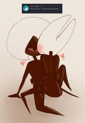 <3 2_horns 2girls anthro black_body blush curious_cat duo eyes_closed female female/female female_only hollow_knight hornet_(hollow_knight) horns insect insect_girl lace_(hollow_knight) lecatteacat multiple_girls romantic scissor_position scissoring silksong sweat white_background wholesome yuri