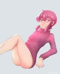 1girls ass bottomless breasts jakuzure_nonon kill_la_kill legs pink_eyes pink_hair pink_sweater pussy small_breasts smug solo sweater thighs turtleneck turtleneck_sweater yttrium yttrium_(artist)