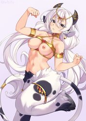 1girls areolae belly_dancer_outfit breasts cow_girl female female_only harem_outfit holstaurus horns iwbitu looking_at_viewer monster_girl nipples solo