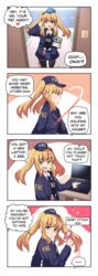 4koma anthro blue_eyes fbi fbi_badge fbi_cap first_person_view gijinka gun i.d._badge intimidation merryweather merryweatherey one_eye_closed personification salute smile threat