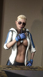 3d abs armband athletic aviator_sunglasses big_breasts blonde_hair bottomless breasts brown-tinted_eyewear busty cassie_cage female female_focus female_only fingerless_gloves hand_on_hip hoodie jojje large_breasts mortal_kombat mortal_kombat_x navel phone pinup pose posing selfie sleeves_rolled_up solo streetwear sunglasses tied_hair tinted_eyewear toned toned_female yoga_pants