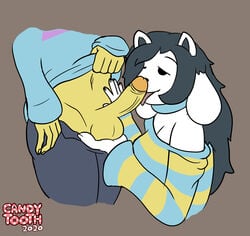 2020 absurd_res anthro balls breasts candy_tooth clothed clothing duo faceless_male female frisk hair hi_res human human_on_anthro humanoid_penis interspecies licking male male_on_anthro mammal oral penile penis penis_lick sex signature straight tem temmie_(undertale) tongue tongue_out undertale video_games